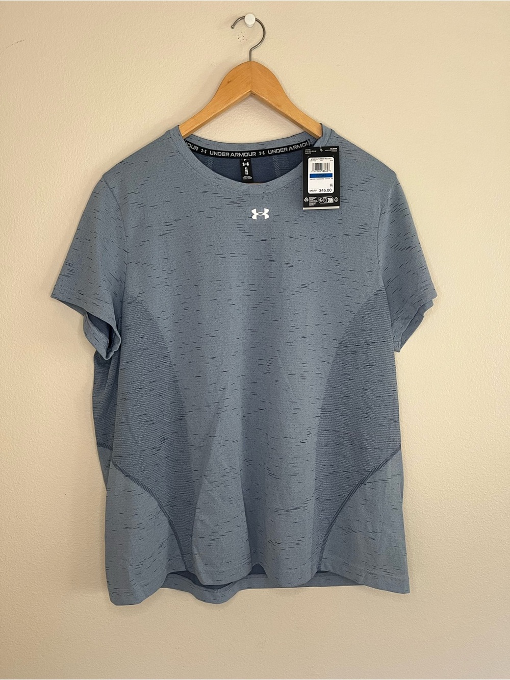 Under Armour Women’s Heathered Dusty Blue Short Sleeve Performance Tee, Size XL